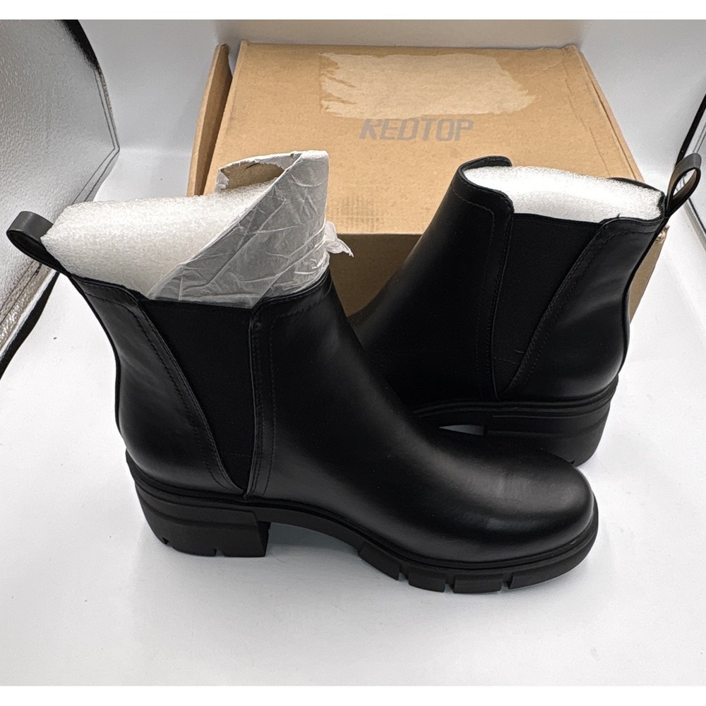 REDTOP Leather Chelsea Ankle Boots Black Pull-On Pull Tab Women's US 9 EU 40